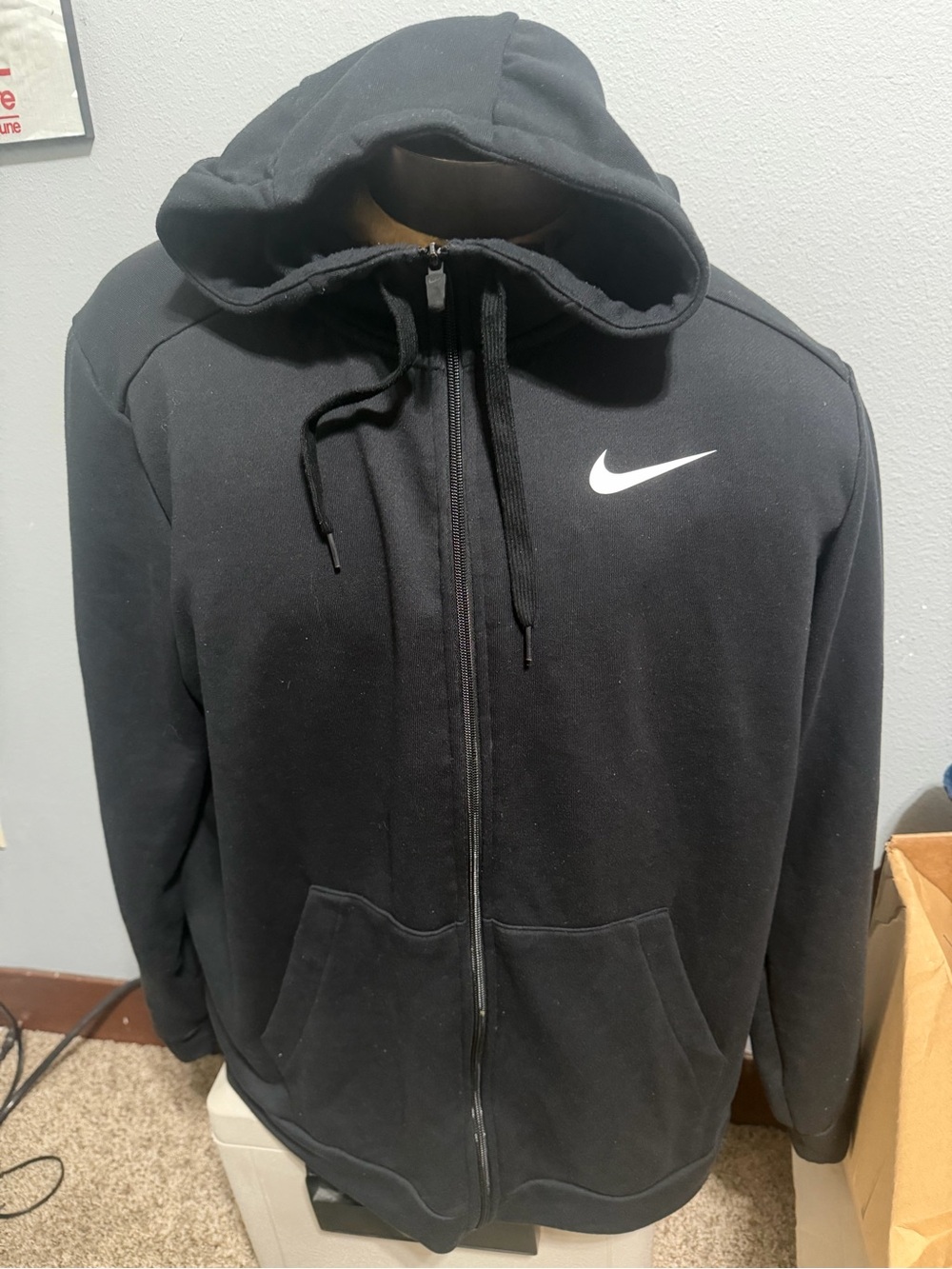 Nike Black Full-Zip Hooded Sweatshirt with White Swoosh